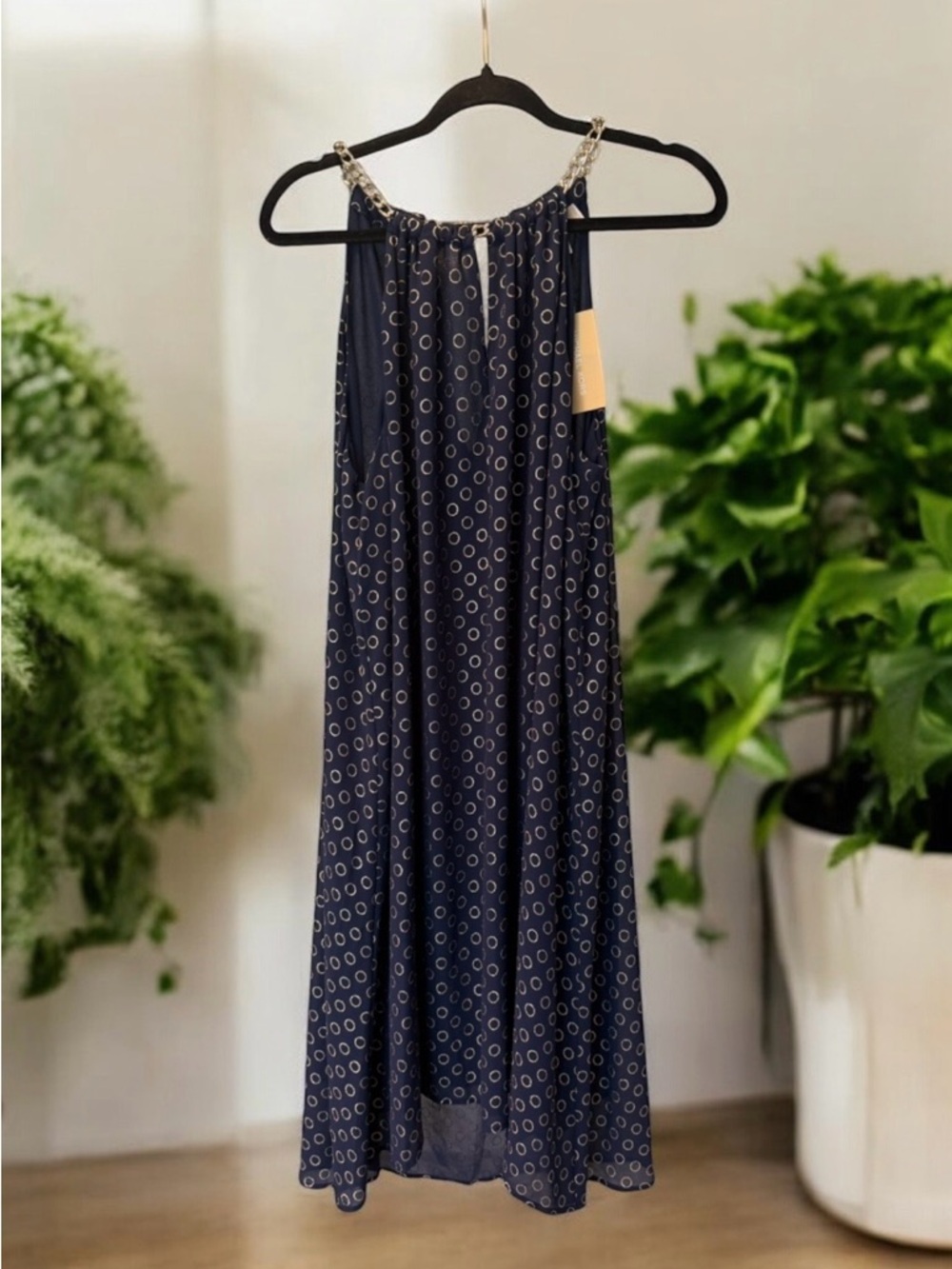 Michael Michael Kors NWT Navy Sleeveless Dress with Gold Tone Chain Neckine XL